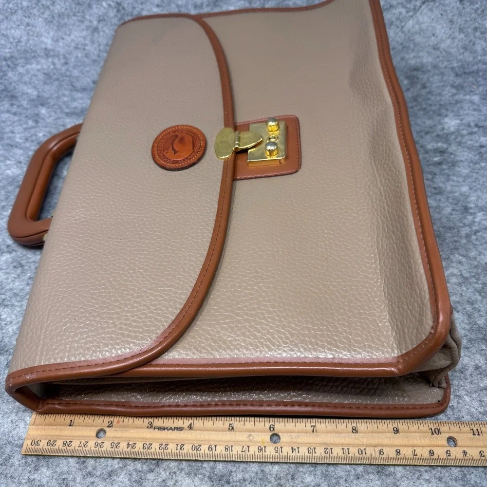 Vtg Dooney & Bourke leather Laptop Briefcase Messenger USA Beige Brown School